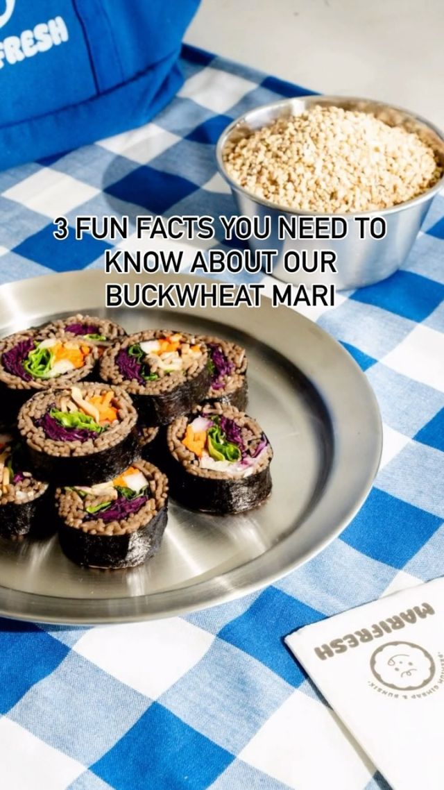 Check out our delicious selection of Buckwheat Mari on our menu like the OG Buckwheat and Buckwheat Bulgogi Mari!

3 fun facts about BUCKWHEAT 🥬
 1️⃣ It is a good source of plant-based protein, containing all nine essential amino acids, making it a complete protein source. 2️⃣ Despite its name, buckwheat is not related to wheat at all! In fact, it’s not even a grain. 3️⃣ Buckwheat is a flowering plant related to leafy veggies like rhubarb and sorrel. 
Vancouver food, Korean Food Vancouver, Gimbap, Vancouver Eats, Korean Bunsik, Snacks, Vancouver takeout, Korean Snacks, Korean Street food, Korean takeaway, Vancouver snacks, ketofriendly, glutenfree, bibimbap, kimbap.