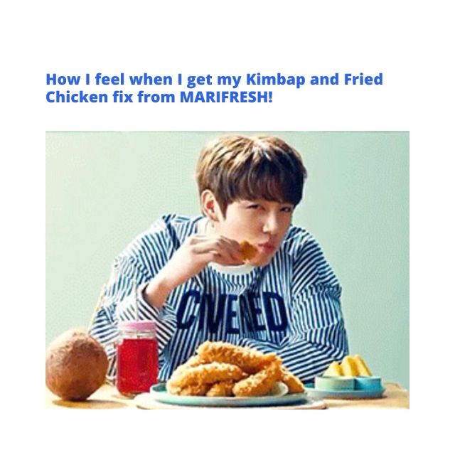 Anyone else?! 🙋🏻‍♀️

Satisfy your cravings with our delicious KFC and Kimbap now by ordering MARIFRESH on @ubereats 

Vancouver food, Korean Food Vancouver, Gimbap, Vancouver Eats, Korean Bunsik, Snacks, Vancouver takeout, Korean Snacks, Korean Street food, Korean takeaway, Vancouver snacks 

#jungkook ##jungkookeats #koreanfriedchicken #kpop #friedchicken #memesdaily